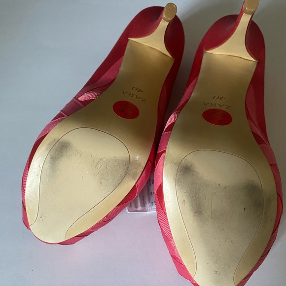 Zara Pink satin open toe pumps with bow, sz 40 NWT - Picture 5 of 10